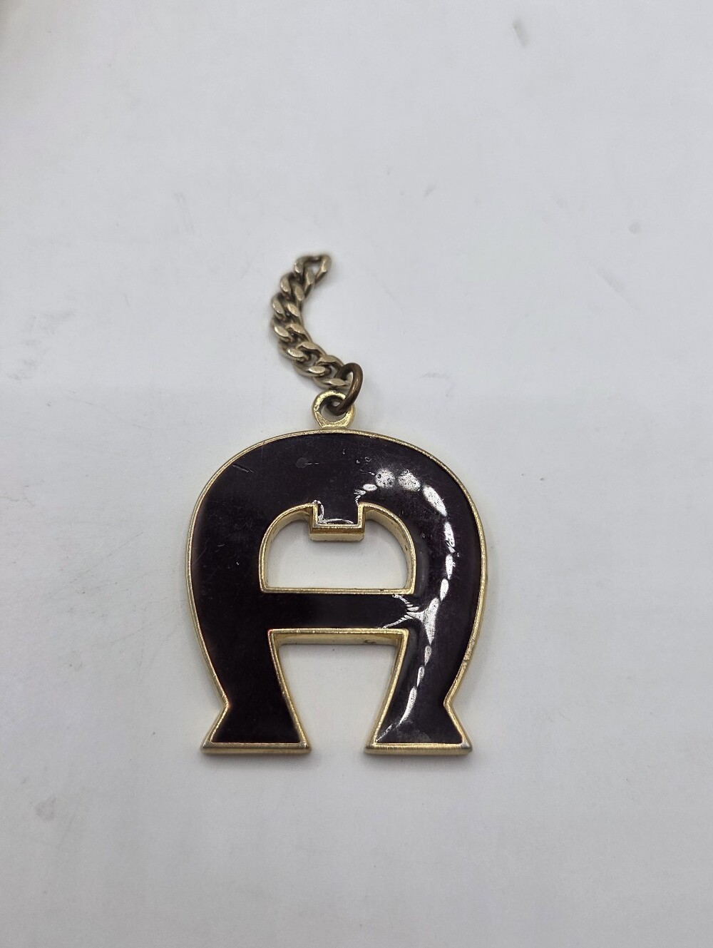 Vintage Etienne Aigner Logo Key Chain Charm Bag Tag Gold Tone Enamel - AS IS